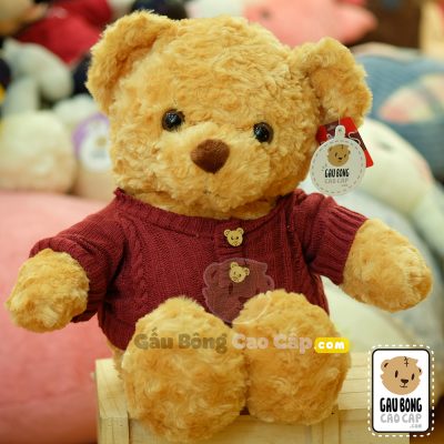 Teddy áo len đỏ Khuy mặt gấu