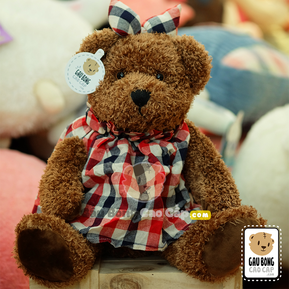 Gấu Teddy Đầm Caro Tai Thỏ