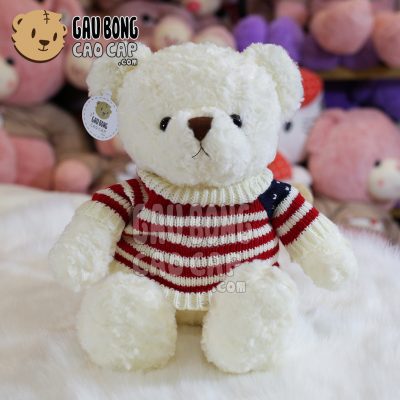 Gấu Teddy áo len Cờ Mỹ - Trắng - 50cm