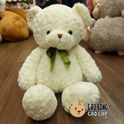Gấu Teddy lông xoắn - Nơ Xanh lá