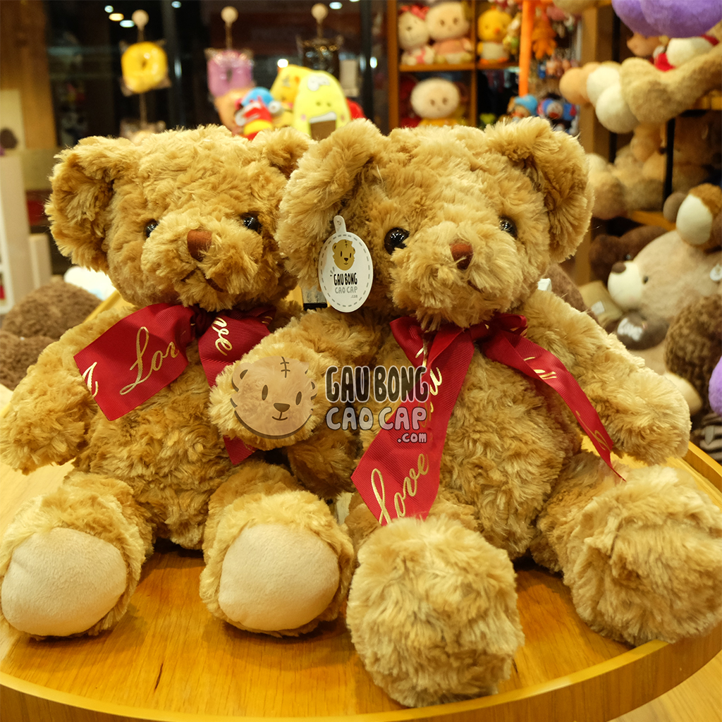 Gấu Teddy lông xù nơ đỏ Love