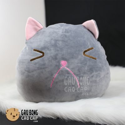 Gối ôm đầu to Mèo Bông xám