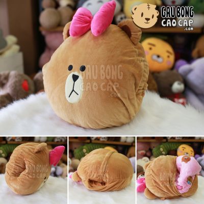 Gối mền đút tay Brown đeo nơ