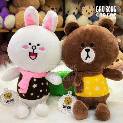 Gấu Brown, Thỏ Cony choàng khăn mặc áo sao - 20cm