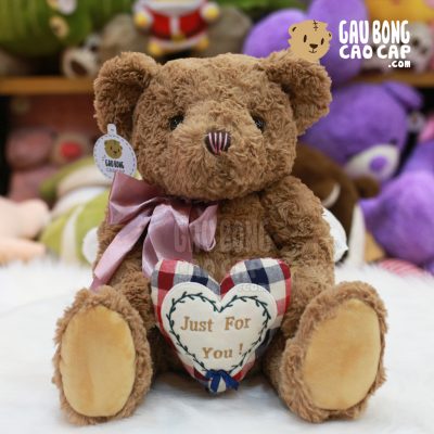 Gấu Teddy lông xoắn ôm tim Just for You