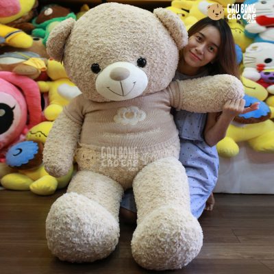 Teddy áo len lông xoắn I LOVE YOU - Màu Cafe