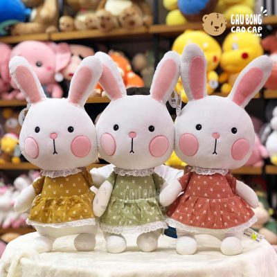 Thỏ Bông má Hồng mặc Đầm Chấm Bi