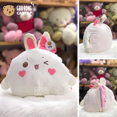 Gối mền đút tay 2in1 Thỏ Trắng má tim