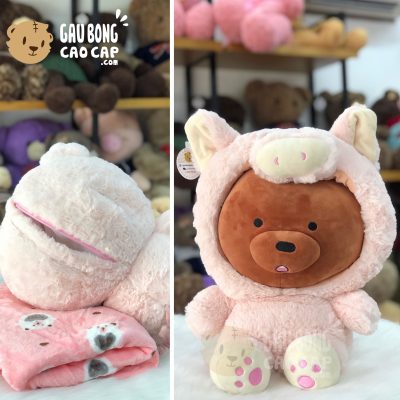 Gối mền 2in1 We Bare Bear Cosplay - Grizzly cosplay Heo Hồng