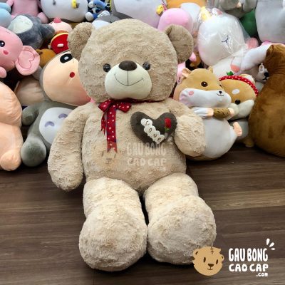 Gấu Teddy đeo nơ ngực Tim lông hoa hồng
