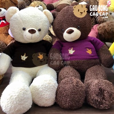 Gấu Teddy lông sợi áo len thêu hình Lá - 1m2