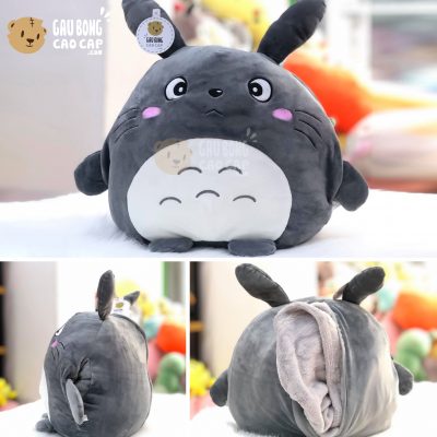 Gối mền đút tay 2in1 Totoro màu Xám lông mịn