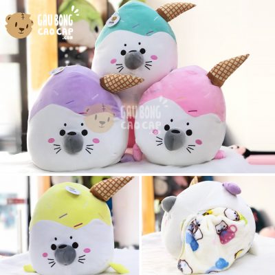 Gối mền 2in1 Hải Cẩu Bông đội Kem Cà Rem