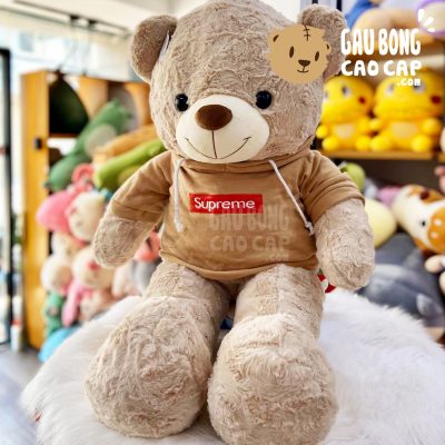 Gấu Teddy lông xoắn mặc áo Hoodie màu Nâu