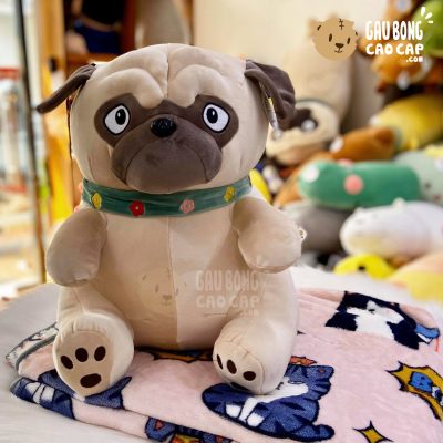 Gối mền 2in1 Chó Bông Mặt Xệ cổ xanh