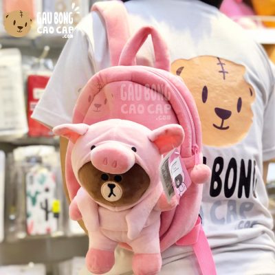 Balo Gấu Brown cosplay Heo hồng vải nhung mịn
