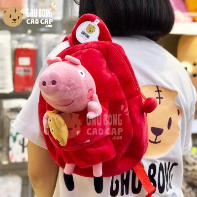 Balo Heo Peppa đỏ vải nhung mịn