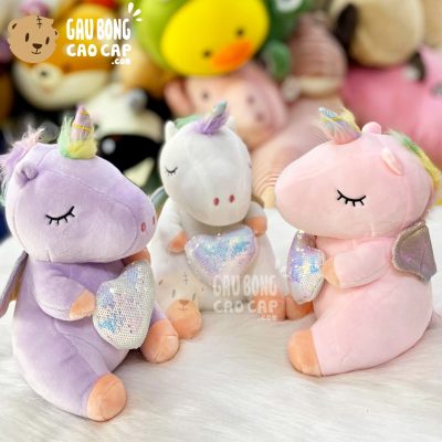Gấu Bông Kỳ Lần Unicorn ôm tim lấp lánh