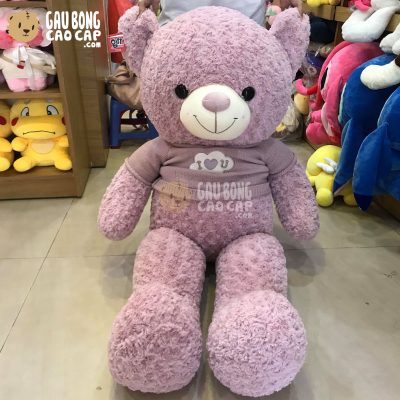Teddy áo len lông xoắn I LOVE YOU - Màu Tím