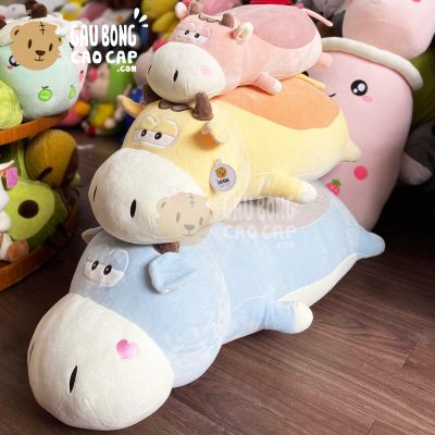Gấu Bông Bò nằm má tim lông mịn