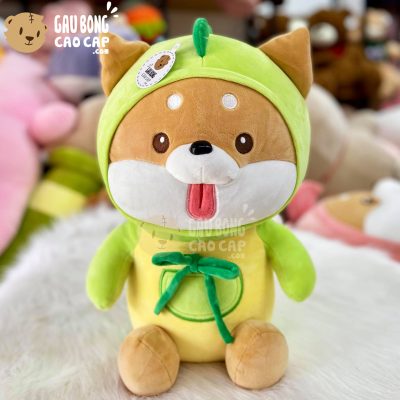 Chó Bông SHIBA ngồi lè lưỡi Cosplay Khủng Long xanh