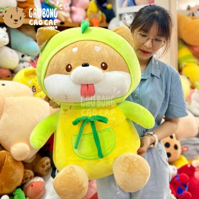 Chó Bông SHIBA ngồi lè lưỡi Cosplay Khủng Long xanh