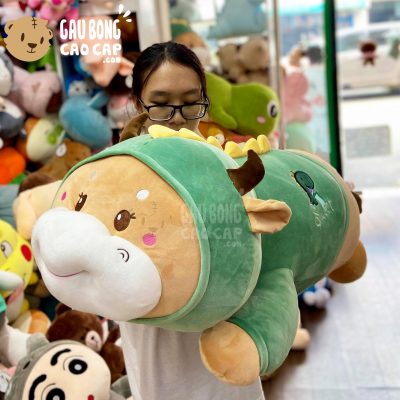 Gấu Bông Bò nằm cosplay Khủng Long xanh