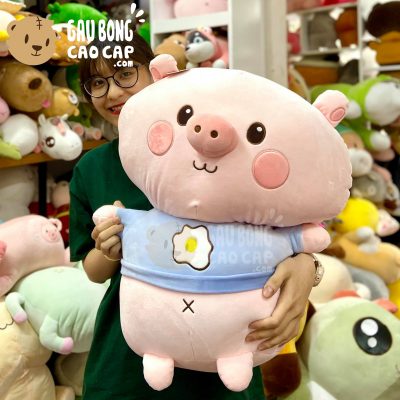 Heo Bông lông mịn mặc áo thun thêu trứng ốp la