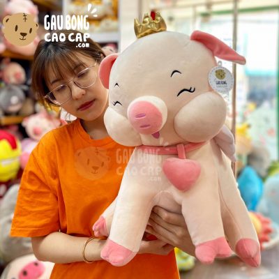 Heo Bông ngồi 4 Chân Đeo Tim Cười Híp mắt