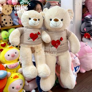 Gấu Teddy Smooth áo len thêu Tim Hoa Hồng I love you