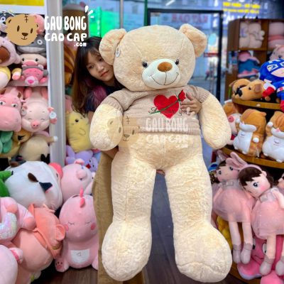 Gấu Teddy Smooth áo len thêu Tim Hoa Hồng I love you