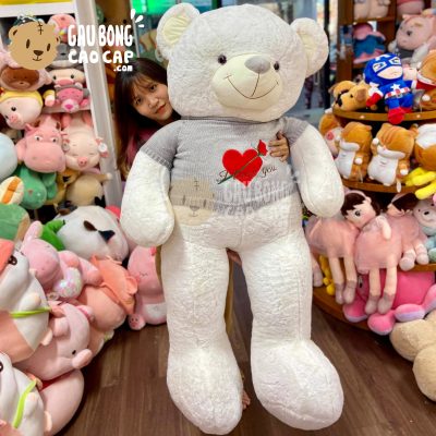 Gấu Teddy Smooth áo len thêu Tim Hoa Hồng I love you