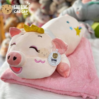 Gối mền Gấu Bông Heo Nằm Cười Híp Đội Vương Miện