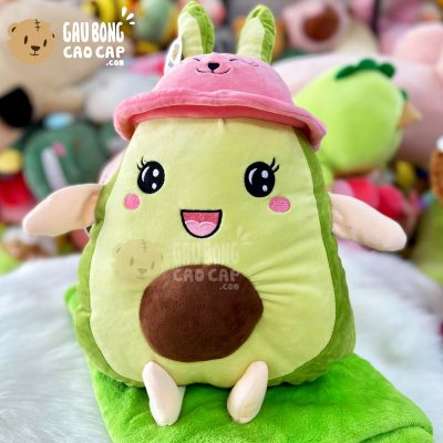 Gối mền Gấu Bông Trái Bơ Bông đội nón