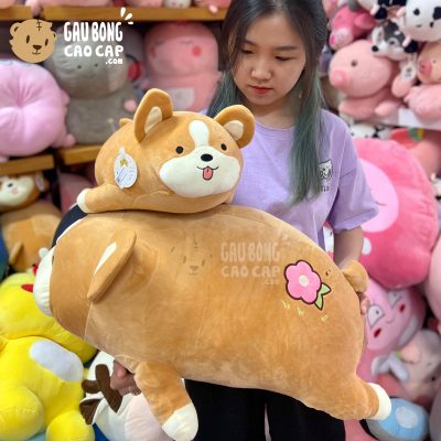 Chóng Bông Corgi nằm lông mịn mông thêu Hoa