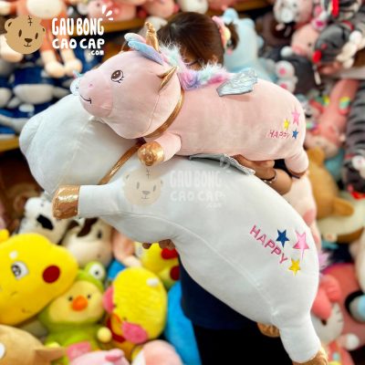 Gấu Bông Unicorn mập Nằm mông Thêu Sao Happy
