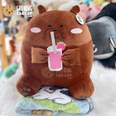 Gối Mền Gấu Bông Grizzly Cầm Ly Nước