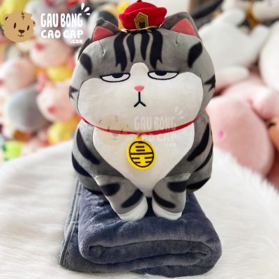 Gối mền 2in1 Mèo Bông Hoàng Thượng ngồi chống chân 55cm