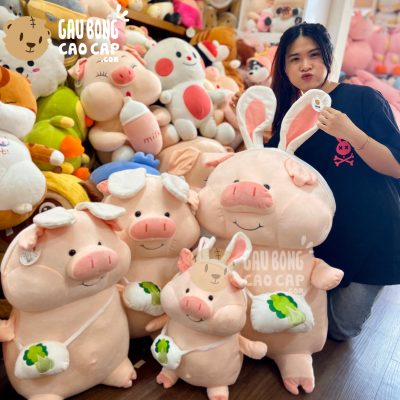 Heo Bông hồng mang túi đeo Băng Đô