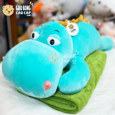Gối mền Gấu Bông 2in1 Khủng Long xanh mắt To