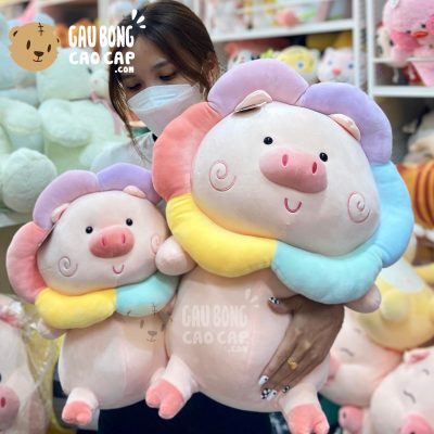 Heo Bông Ngồi Đội Hoa Colorful