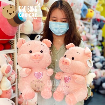 Heo Bông Angel ngồi bụng thêu tim Love