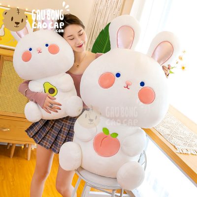 Thỏ Bông Trắng lông tơ bụng thêu Trái Cây