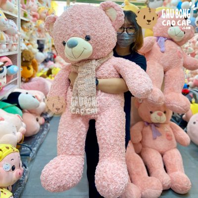 Gấu Teddy lông xoắn choàng khăn kim tuyến