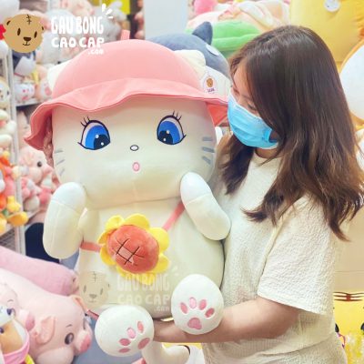 Mèo Bông trắng mắt xanh Đội Mũ mang Túi Hoa