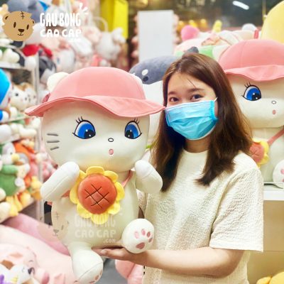 Mèo Bông trắng mắt xanh Đội Mũ mang Túi Hoa