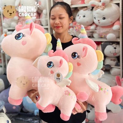 Gấu Bông Unicorn đứng 4 chân má thêu Trái Tim