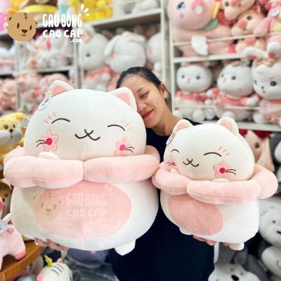 Mèo Bông Thần Tài - Mèo Bông May Mắn Mặt Thêu Hoa