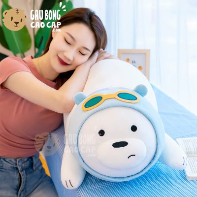 Gấu Bông We Bare Bear Ice Bear nằm đeo kính