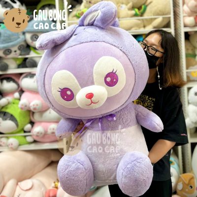 Thỏ Bông Tím Ngồi Đeo Nơ Tím